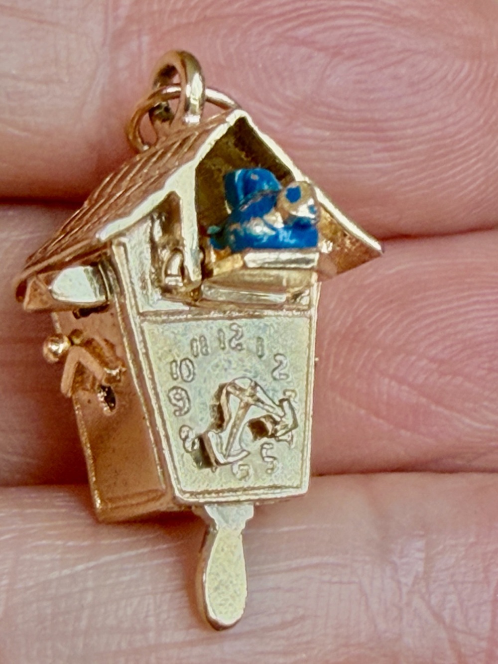 14 karat gold, cuckoo clock charm
